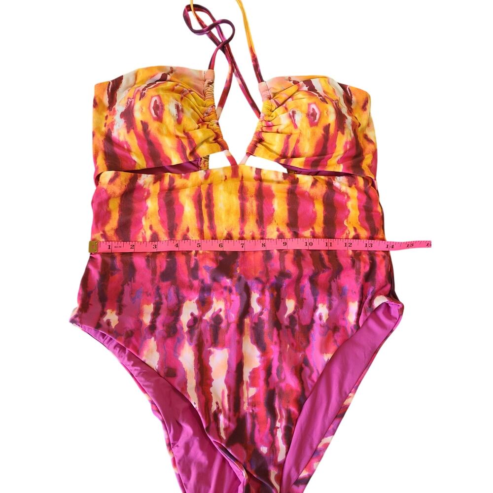 Anthropologie Maeve Ruched One Piece Swimsuit Multi Tie Dye Cutout Large L NWOT - Picture 11 of 11